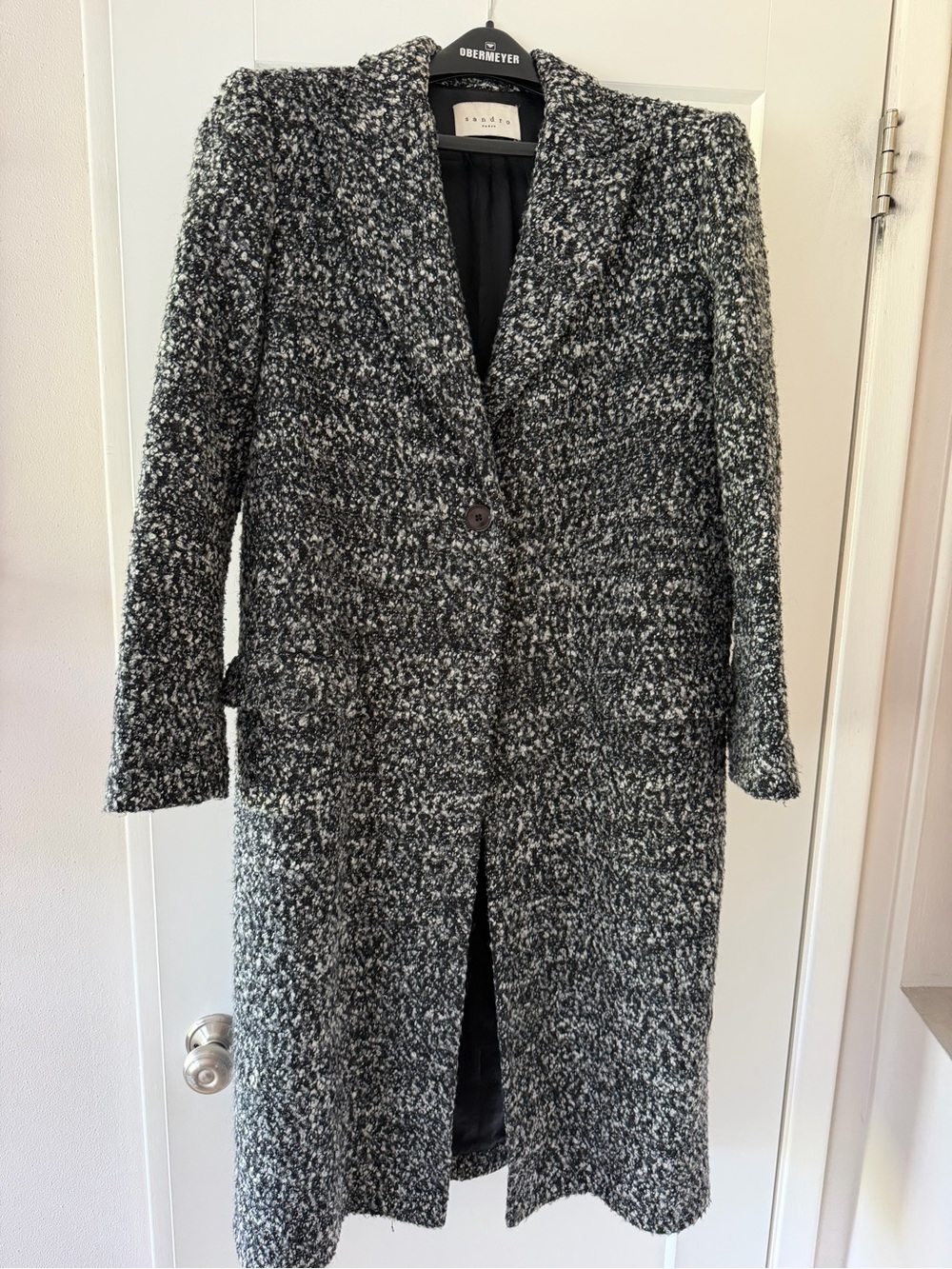 Sandro Black & White Bouclé Coat